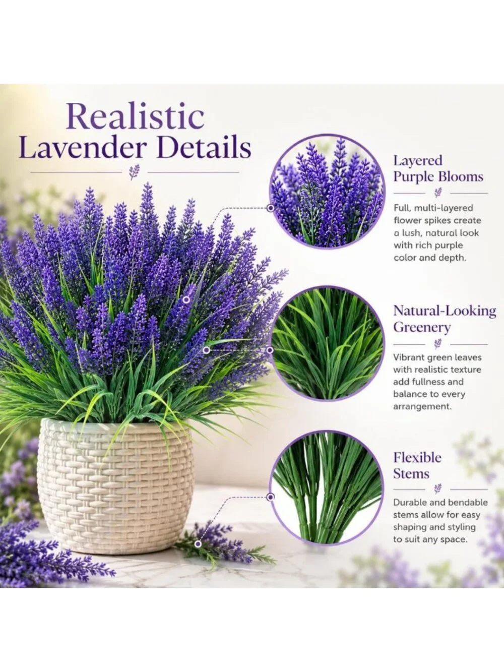 36 Bundles UV Resistant Faux Lavender Flowers - Perfect for Garden, Pots & Decor